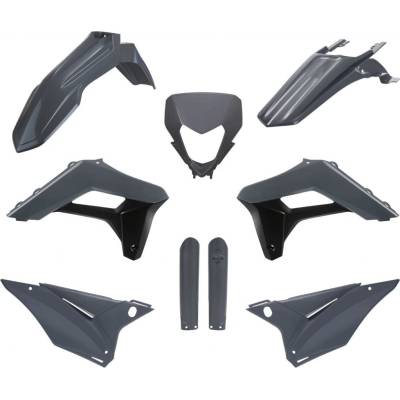 POLISPORT kompletní sada plastů (FULL KIT) SHERCO SE-R/SEF-R 24 v sadě kryt světla (8681100011) a kryty tlumičů (8398600011) barva šedá NEGRO