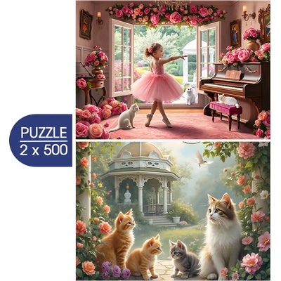 Alipson Puzzle - Puzzle 2x500 Little Ballerina and Romantic Garden - 500 piese