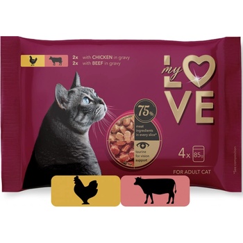 My Love SET s kuracím a hovädzím mäsom v omáčke 4 x 85 g