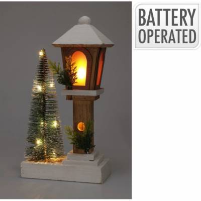 Home Styling Collection Dřevěná figurka z jedlového dřeva s LED lucernou, 37 cm