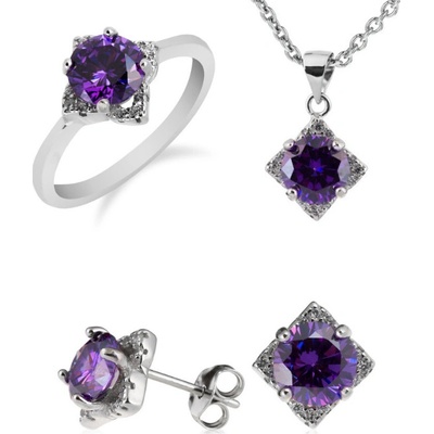 A-B Set of silver jewelry with purple and white cubic zirconia 20000009