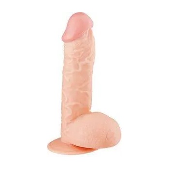 DreamToys Вибратор с тестиси с вакуумна основа 19 см. , Телесен, 45192