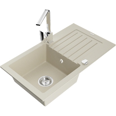 Mexen Pablo гранитна мивка с 1 отделение с отцедник и кухненски смесител Rita, бежов - 6510-69-670300-00 (6510-69-670300-00)