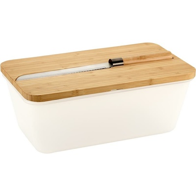 KESPER Chlebník s nožom a lopárikom plast, bambus, biely 35 × 20 × 16 cm
