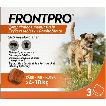 Frontpro S 28mg žuvacie tablety pre psy proti kliešťom a blchám >4–10kg 3 tbl