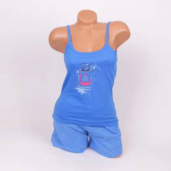 Image 1 of Синя пижама с апликация- потник и къси панталони