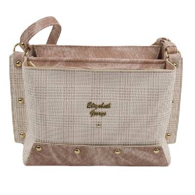 Ежедневна дамска чанта цвят пепел от рози и каре 895-5