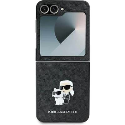 KARL LAGERFELD Кожен Калъф за Samsung Z Flip 7 FE/Z Flip 6, Karl Lagerfeld Saffiano Metal PIN Case, Черен (KLHCZF6SAPKCNPK)