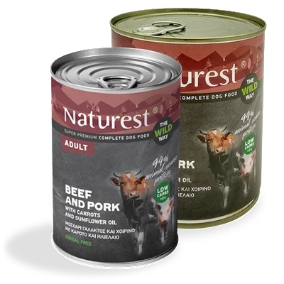 Naturest® Консерва за кучета със свинско, телешко и морков 400/800 гр