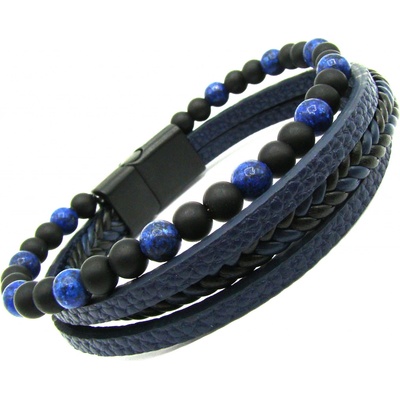 Steel Jewelry Kožený náramek Pánský Modrý NR240233