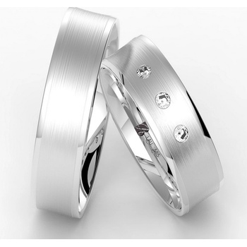 Blink Blink svadobné obrúčky z bieleho zlata s lesklým okrajom a kameňmi 8149 BL