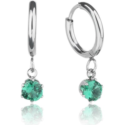 Jan Kos jewellery Náušnice z oceli se zeleným kamenem STA-39