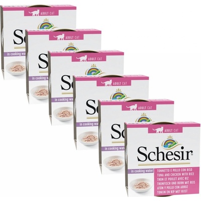 Schesir Cat in Broth tuňák a kuře s rýží 6 x 85 g