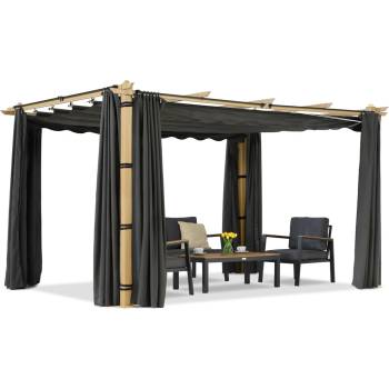 Garden Point Барбадоска пергола за тераса 3х4 м с дървено-антрацитни завеси Garden Point (ROGAP1346)