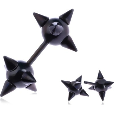 Šperky eshop falešný ocelový piercing do ucha černá špičatá hvězdice W05.03