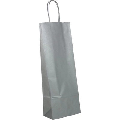 Papírová taška na víno 140x80x390 mm stříbrná / kroucené ucho