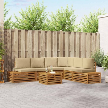 vidaXL Комплект дивани за открито 7 Брой Натурален и Бежов (3375458)