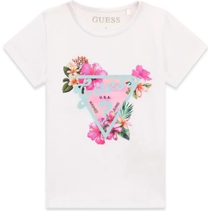 GUESS Бяла тениска за мини момиче със синьо лого Guess и цветя