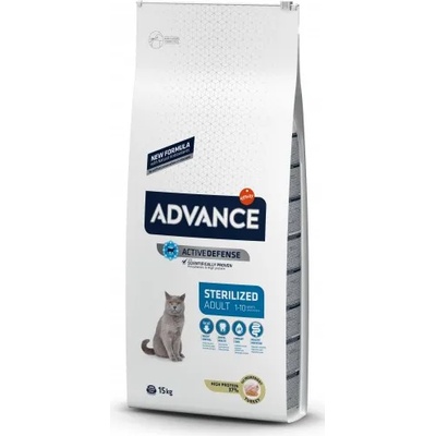 Advance Cat Adult Sterilized - пуйка и ечемик, високачествена храна за кастрирани котки над 1 година, контрол на теглото, уринарна профилактика, Испания - 15 кг