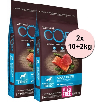Wellness Core Dog M/L Adult Ocean Salmon & Tuna 2 x 10+2 kg