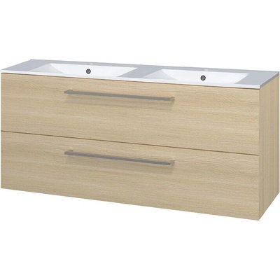 Mereo Bino, kúpeľňová skrinka s keramickým umývadlom 121 cm, dub Sand Barbera