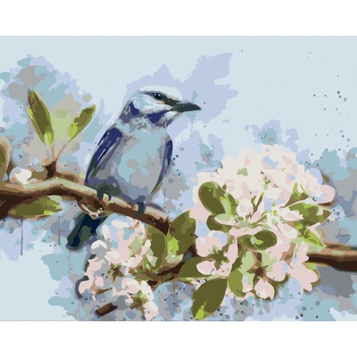 zuty Malování Podle Čísel Modrý Pták Na Rozkvetlé Třešni 80 x 100 Cm Plátno Rám