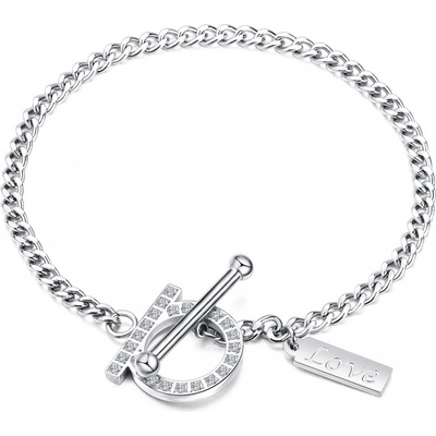 Šperky Eshop z oceli obdélníkový štítek nápis Love zirkonový prstenec stříbrná S71.07