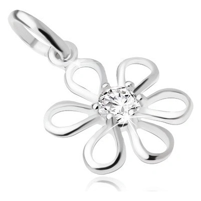Šperky eshop Květ s čirým okrouhlým zirkonem uprostřed přívěsek ze stříbra 925 S55.27