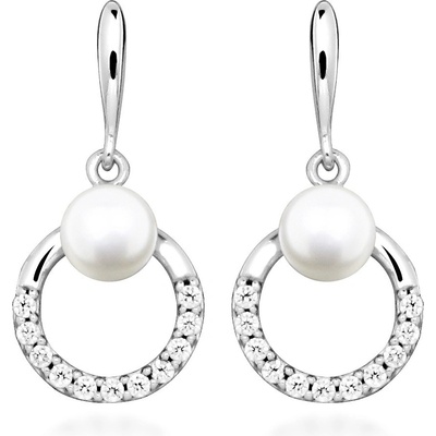Silver Cat Stříbrné visací náušnice s pravou perlou a zirkony Pearls SC602