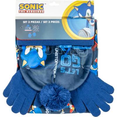 Detská zimná sada SONIC čiapka s brmbolcom rukavice a nákrčník