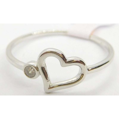 Klenoty Budín Dámský zlatý prsten ze bílého zlata se zirkonem srdce HK1218
