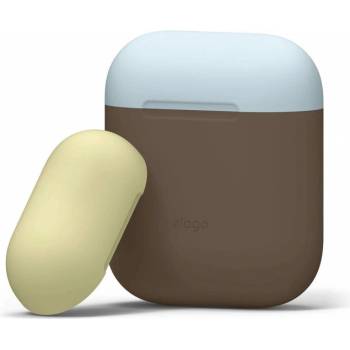 elago Калъф за слушалки Elago Duo Silicone Case EAPDO-DBR-YEPBL, за Apple AirPods, силиконов, кафяв (EAPDO-DBR-YEPBL)