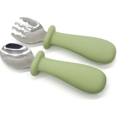 Malý Ježko 2 ks Kovový príbor pre bábätká - Pale Olive