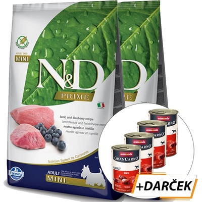 N&D dog Prime Adult mini lamb&blueberry 2 x 7 kg