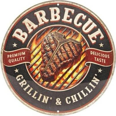 Nostalgic Art Plechová ceduľa Barbecue - Grillin' & Chillin', Ø 35 cm