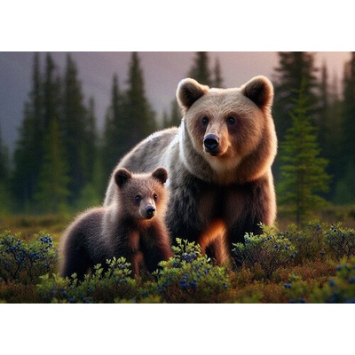 (B) 3D pohľadnica Bear Mom & Cub AI (Mama medveď a mláďa)