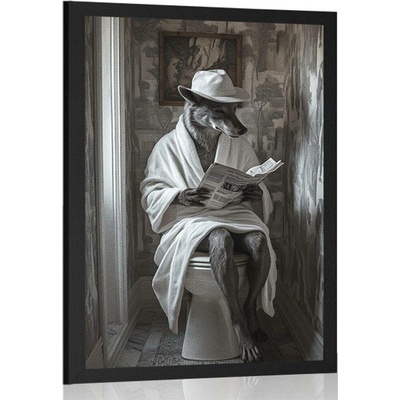 Plakát vlk s novinami na záchodě - 40x60 black