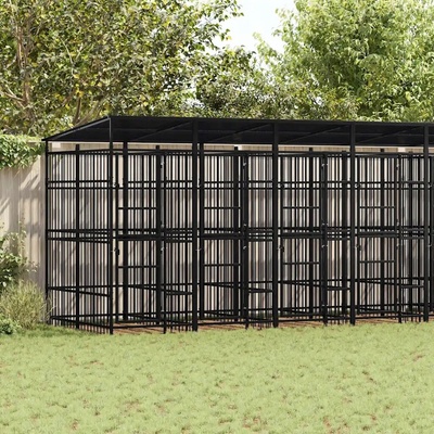 VidaXL Kotec pro psa 3097953 ocelová se zastřešením 768 x 192 x 200 cm