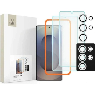 Tech-Protect Комплект протектор от закалено стъкло /Tempered Glass/ и стъклено защитно покритие за камера Tech-Protect Supreme Protection Set, за Samsung Galaxy S25 Ultra, Ultra Hard 9H (THP3833)