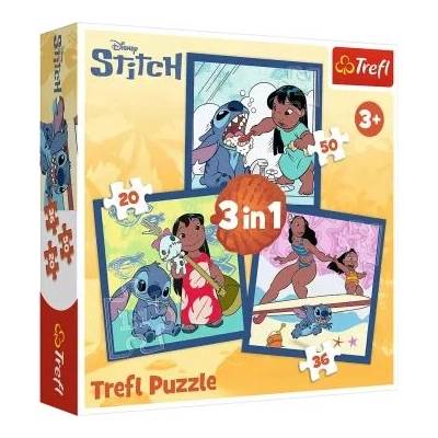 Trefl Trefl: Пътуване във времето с Stitch 3 в 1 - пъзел от 20-36-50 части