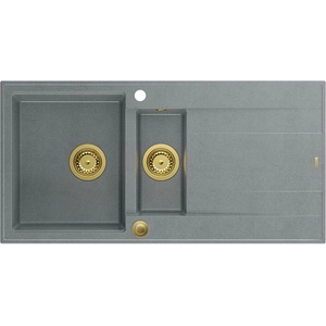 Quadron Unique Evan 156 вградена композитна мивка сиво-златна 100x50 см (HQE5510050U5_PVDG1_P2O) Мивка за вграждане