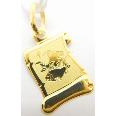 Klenoty Budín Zlatý přívěsek na pergamenu s gravírováním znamení RYBY GUPYN 43011
