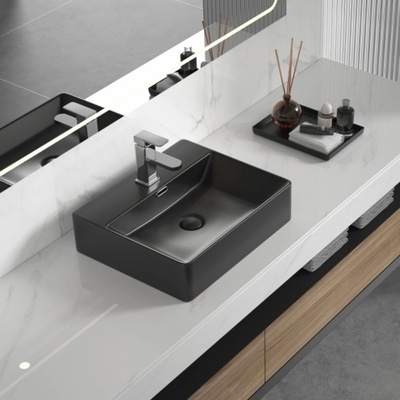 Inter Ceramic Умивалник за баня Мия 51х42см, черен мат за мебел или плот (icb 5042mb)