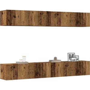vidaXL Комплект стенен ТВ шкаф, 4 части, старо дърво, 100x30x30 см (3328945)