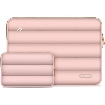 Tech-Protect Puffy Laptop Sleeve and Accessories Bag 16 - елегантен калъф и органайзер за аксесоари за MacBook 15, MacBook 16 и лаптопи до 16 инча (розов)