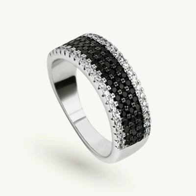 SilveAmo Stříbrný prsten s černým a bílým zirkonem Den a noc obvod KK2FO261-19