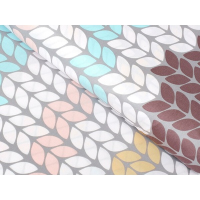 Škodák Bavlnený satén - geometrické lístky - metráž šírka 240 cm