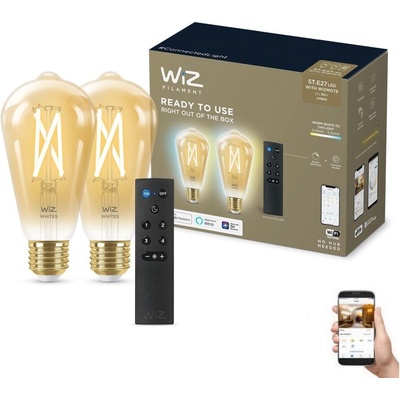 WiZ SADA 2xLED Stmievateľná žiarovka ST64 E27/7W/230V 2000-5000K CRI 90 Wi-Fi + DO-WiZ WI0152