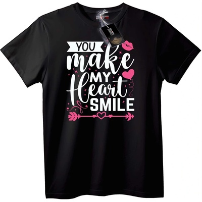 NOONEBRAND Тениска Ти Накара Сърцето ми да се Усмихне - 5XL, Black