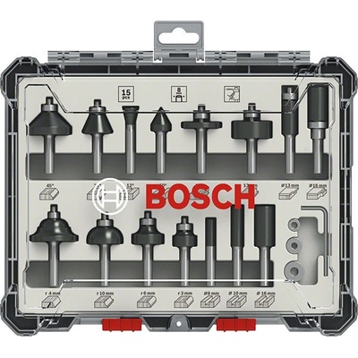 BOSCH 2607017471 / Smíšená sada tvarových fréz s vřetenem 6 mm / 15 ks (2607017471)